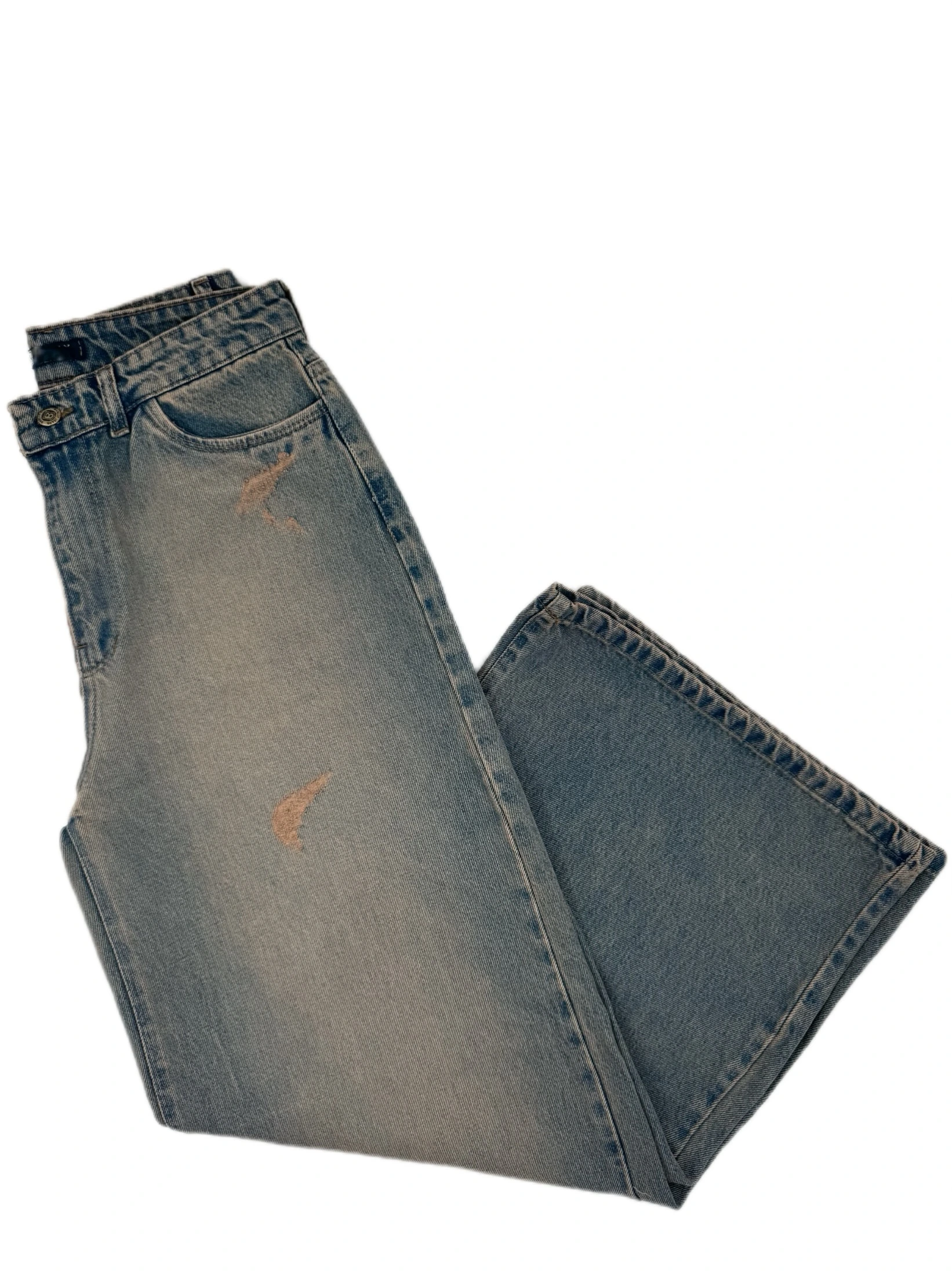 شلوار جین زنانه فول بگ آبی روشن سنگ‌شور