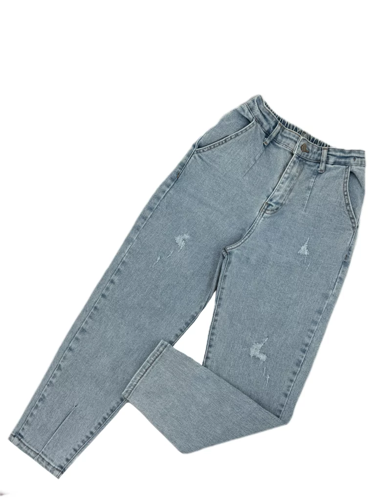 شلوار جين زنانه مام فيت يخي زاپدار