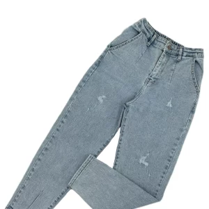 شلوار جين زنانه مام فيت يخي زاپدار