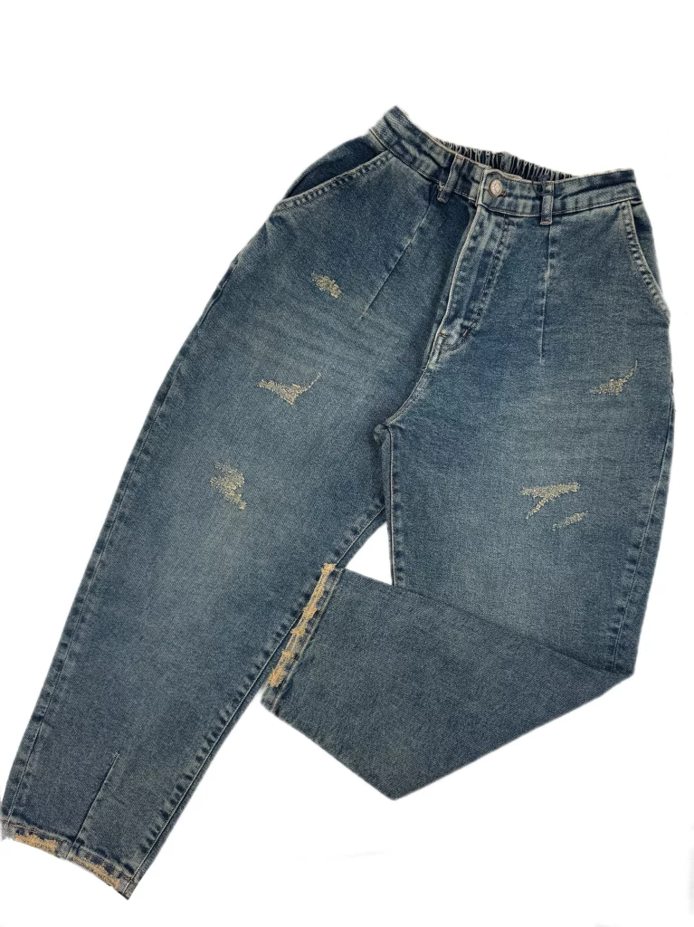 شلوار جین زنانه مام استایل زاپدار کمرکش