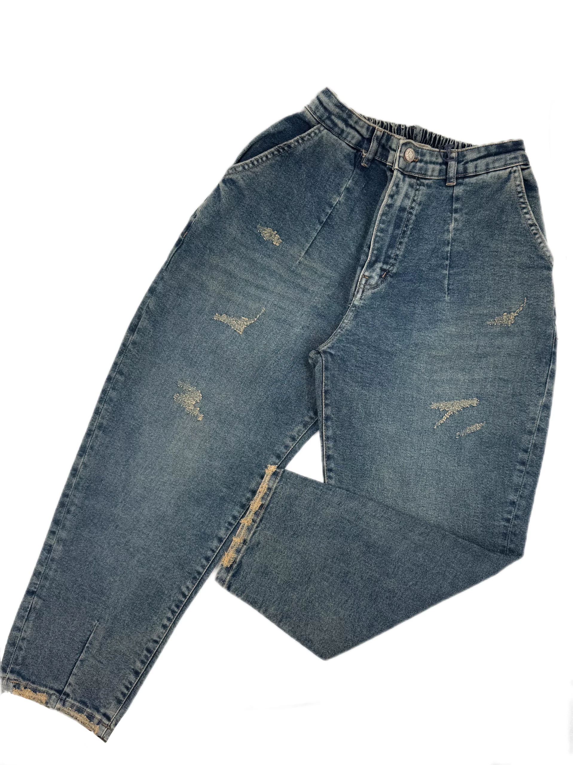 شلوار جین زنانه مام استایل زاپدار کمرکش