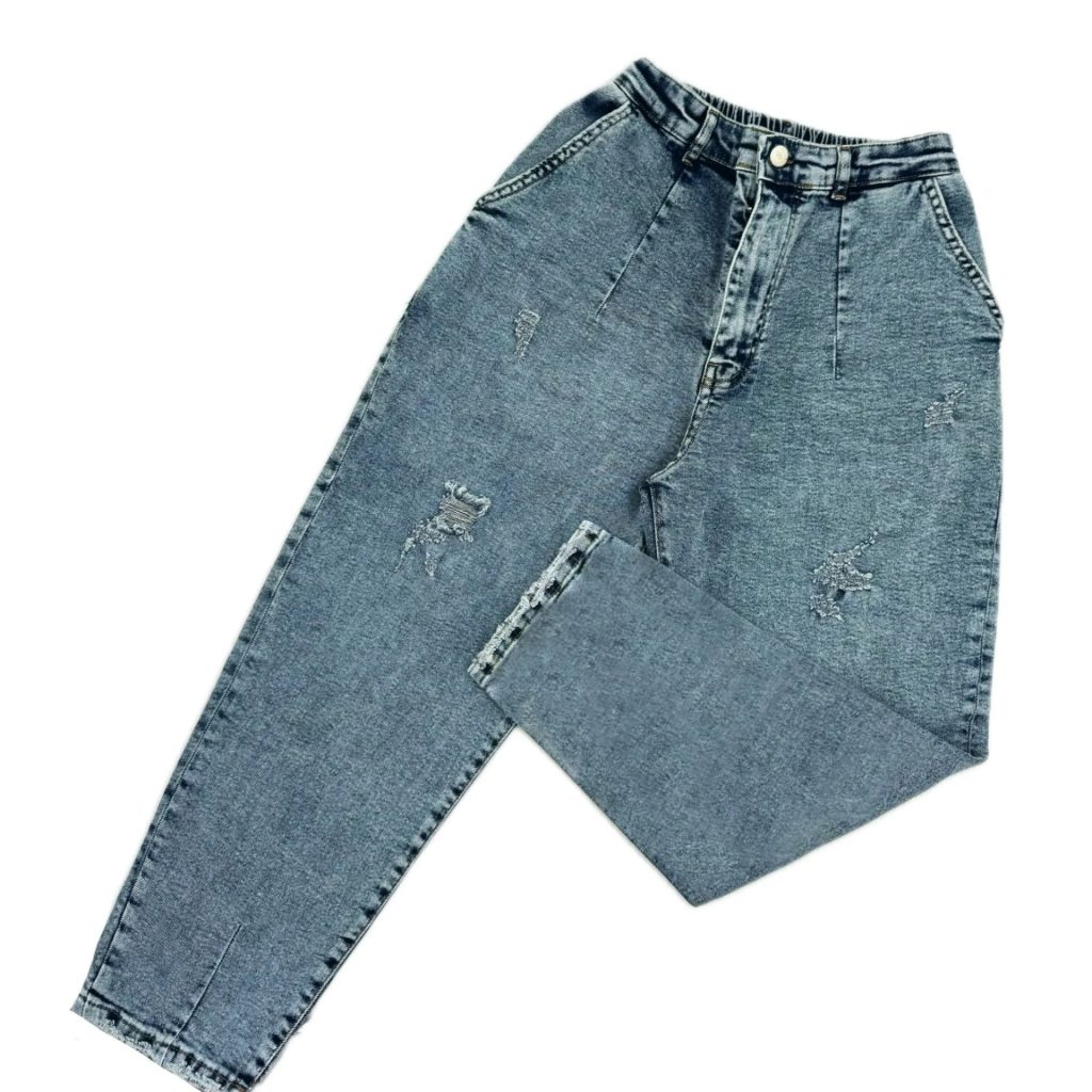 شلوار جین زنانه مام زاپ دار کمرکش