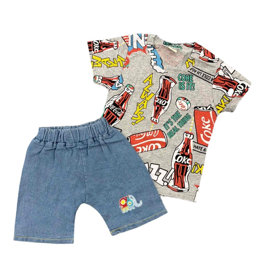 ست تیشرت و شلوارک جین پسرانه