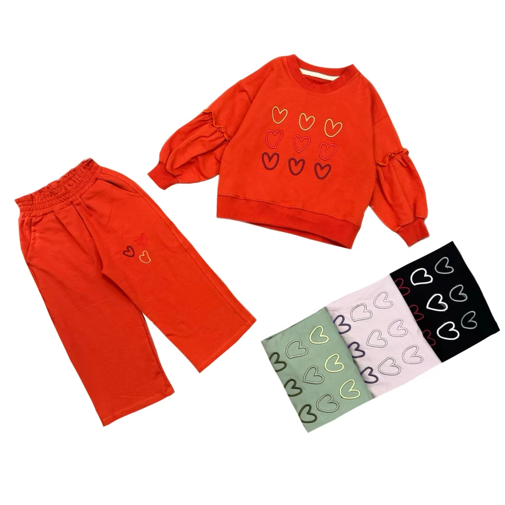 ست دورس و شلوار دخترانه گلدوزي قلب