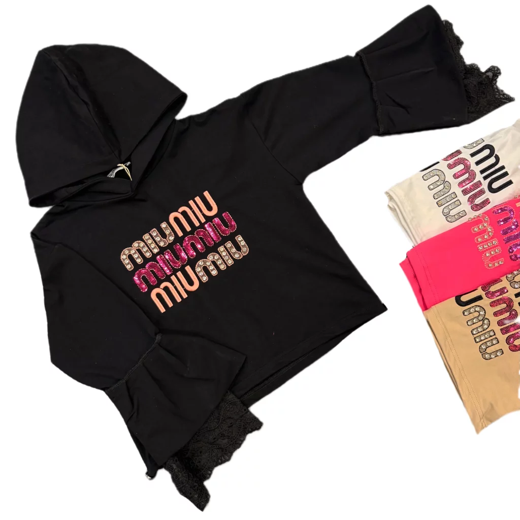 ست دورس و شلوار دخترانه miu miu گیپور دار