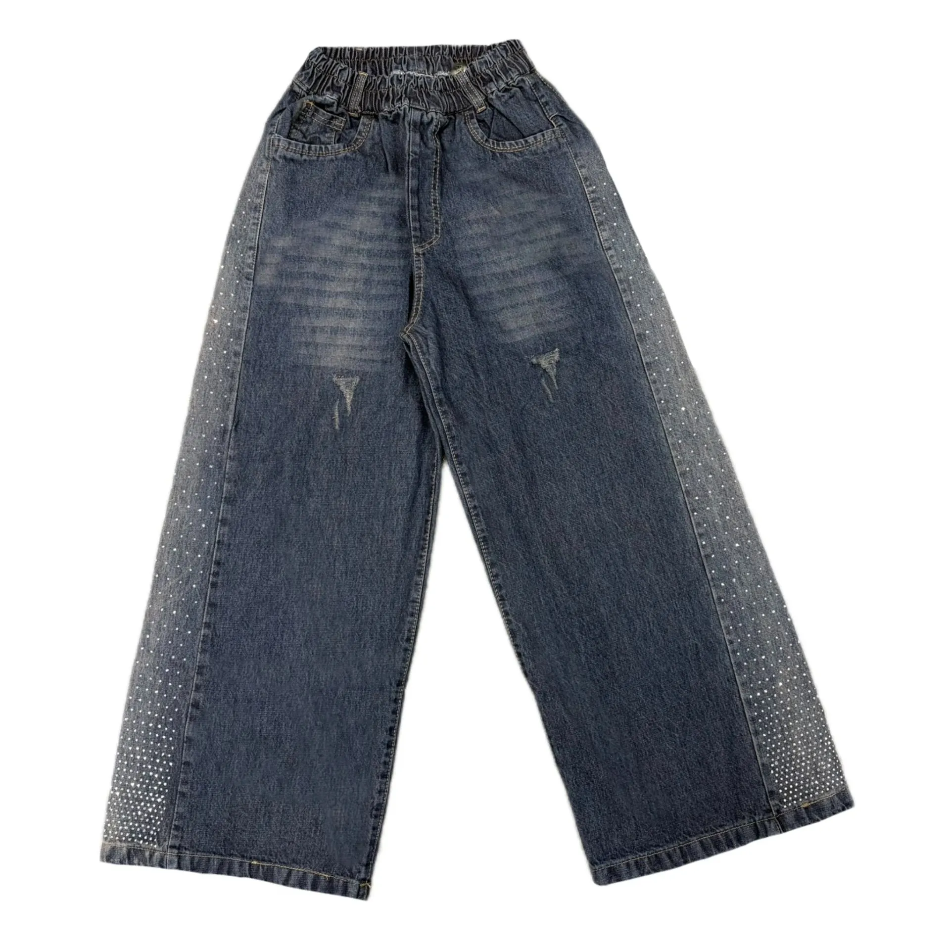 IMG_9848 شلوار جین دخترانه بگ کنار نگین کمر کشی