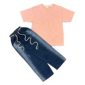 ست تیشرت و شلوار جین دخترانه نگینی