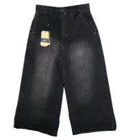 شلوار جين زنانه وايد زغالي