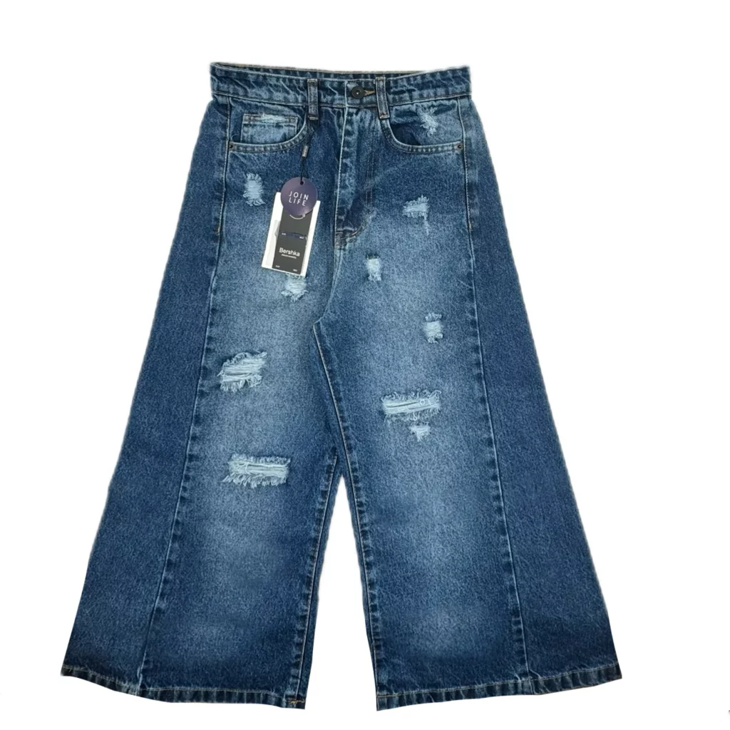 شلوار جين زنانه شافل وايد زاپ دار