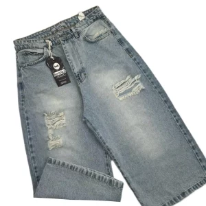 شلوار جين زنانه وايد يخي زاپ دار