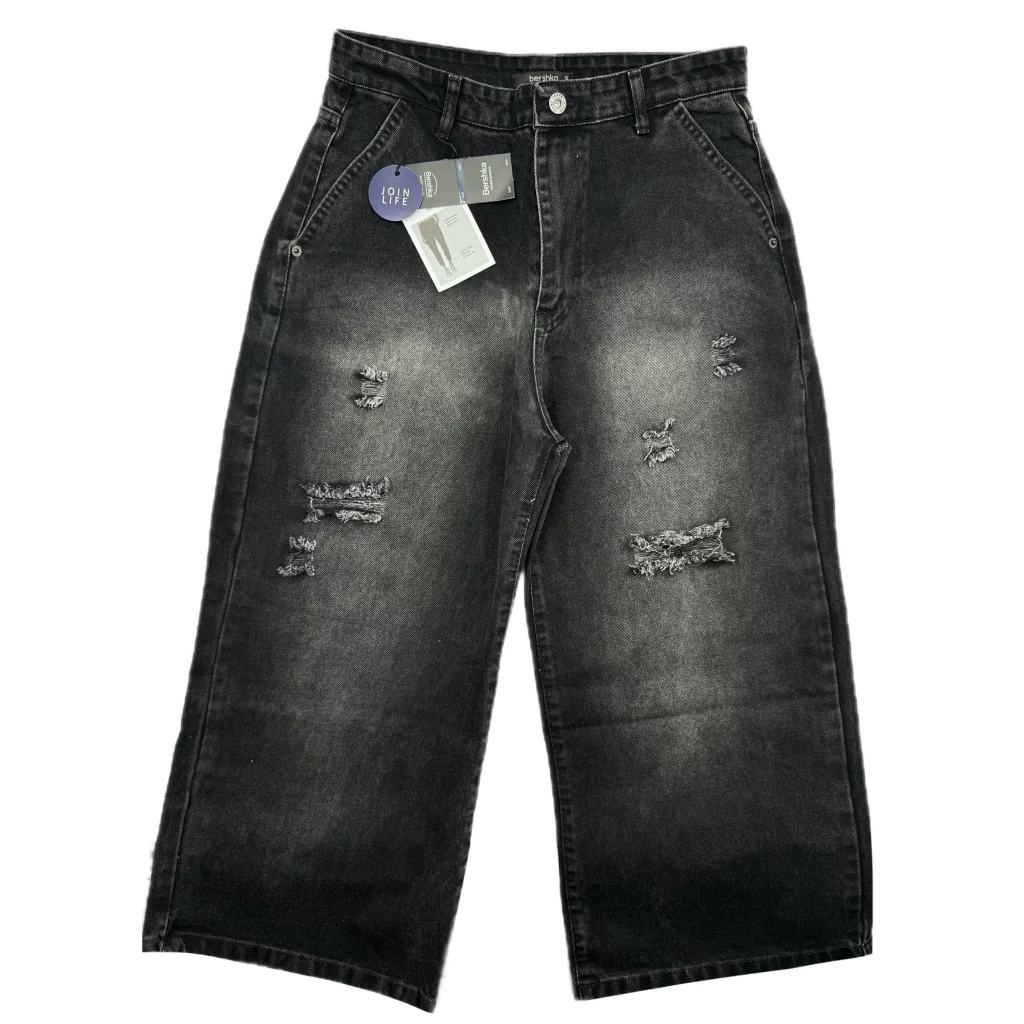 شلوار جین زنانه واید ذغالی زاپ دار