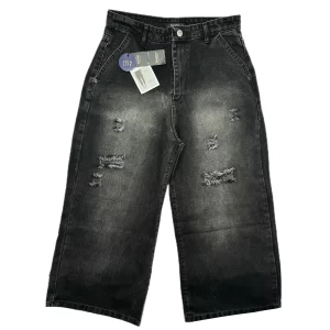 شلوار جین زنانه واید ذغالی زاپ دار