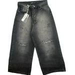 شلوار جين زنانه وايد زغالي زاپ دار